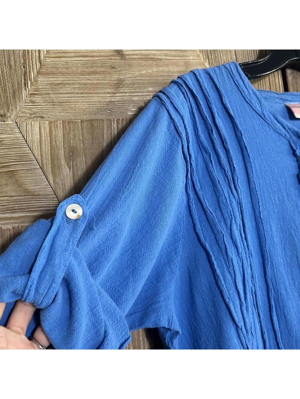 Women's Textured Button Up Tunic Top Blue 3/4 Sleeve Cotton NWT Medium Boho - Picture 4 of 7